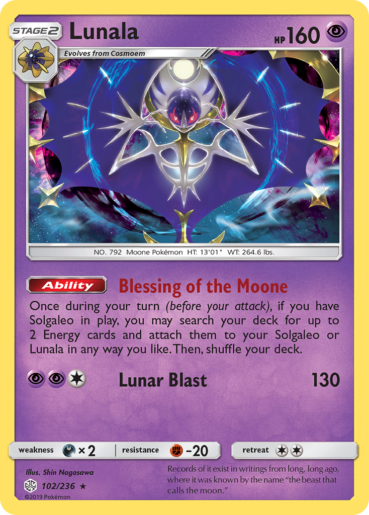 Lunala sm12-102 Rare Holo from Cosmic Eclipse Set