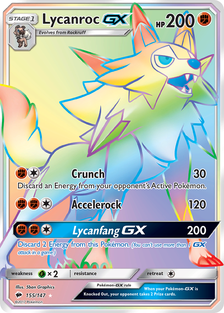 Lycanroc-GX sm3-155 Rare Rainbow from Burning Shadows Set