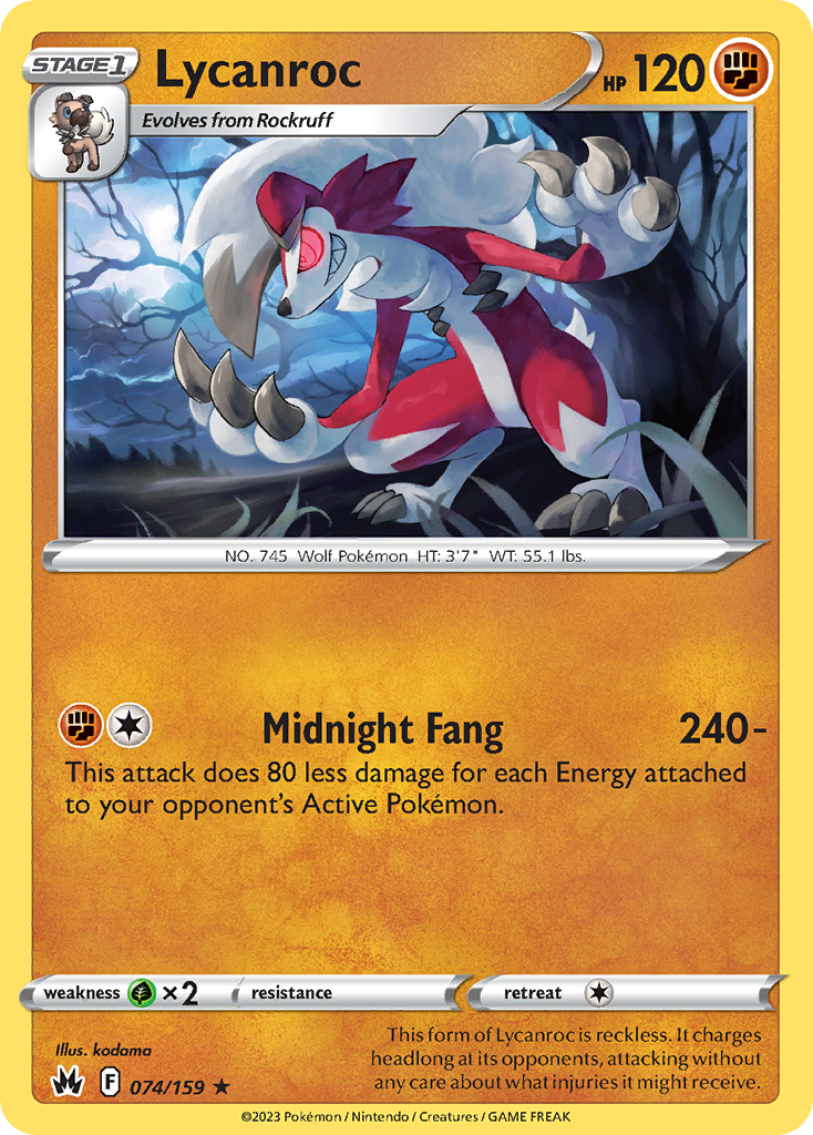 Lycanroc swsh12pt5-74 Rare from Crown Zenith Set