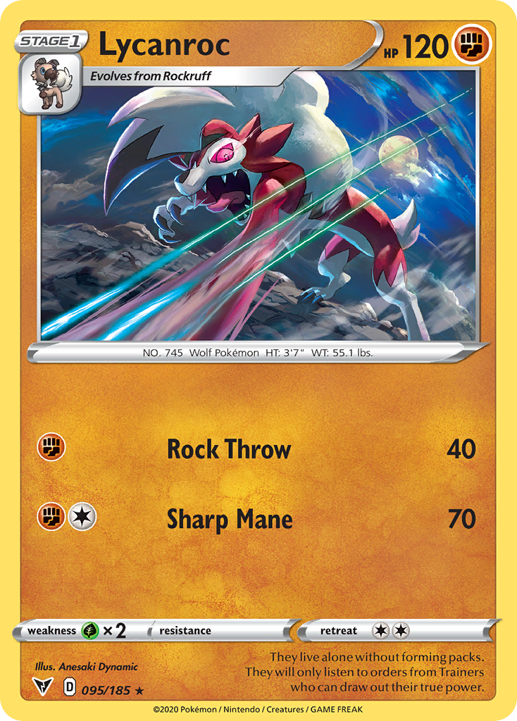 Lycanroc swsh4-95 Rare from Vivid Voltage Set