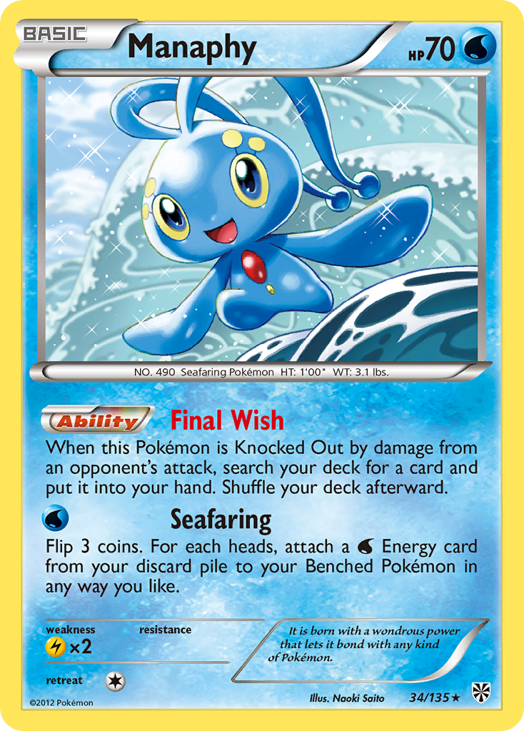 Manaphy bw8-34 Rare Holo from Plasma Storm Set