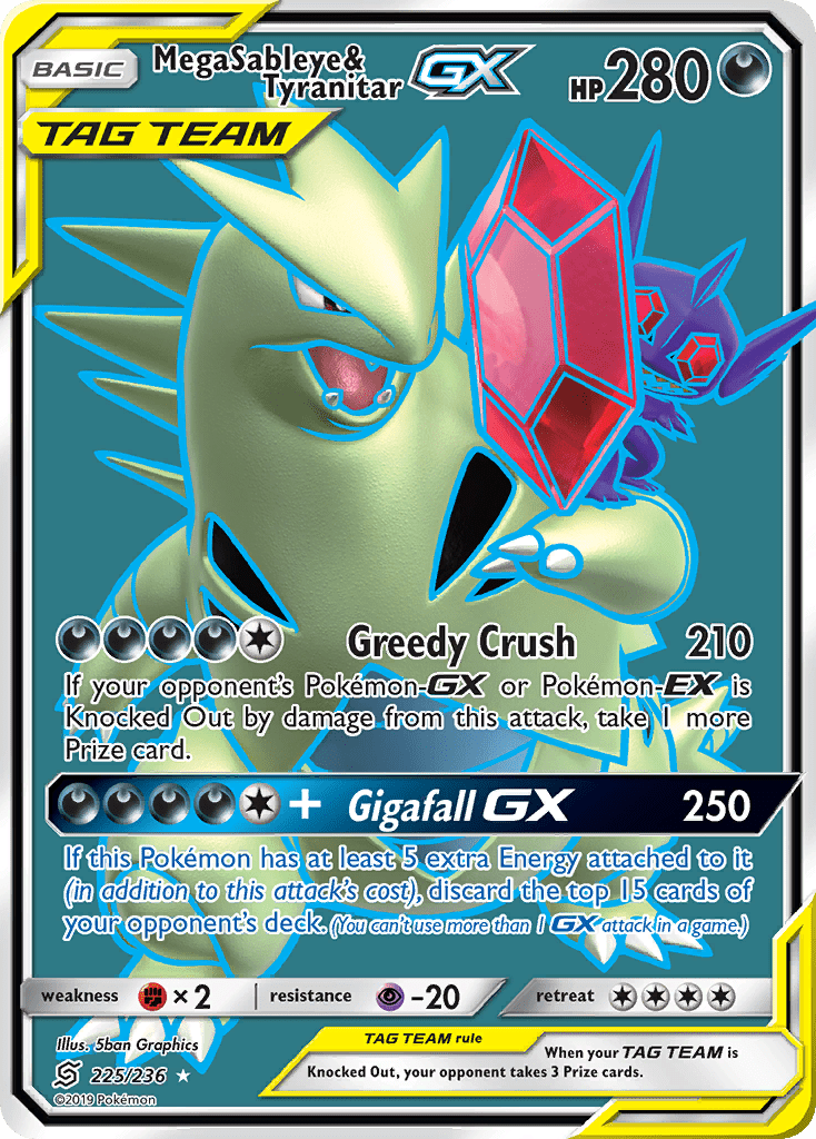 Mega Sableye & Tyranitar-GX sm11-225 Rare Ultra from Unified Minds Set