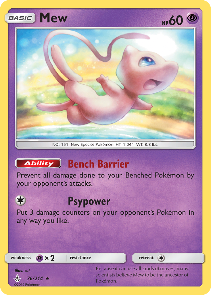 Mew sm10-76 Rare Holo from Unbroken Bonds Set
