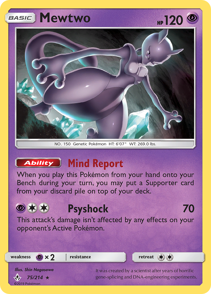 Mewtwo sm10-75 Rare from Unbroken Bonds Set