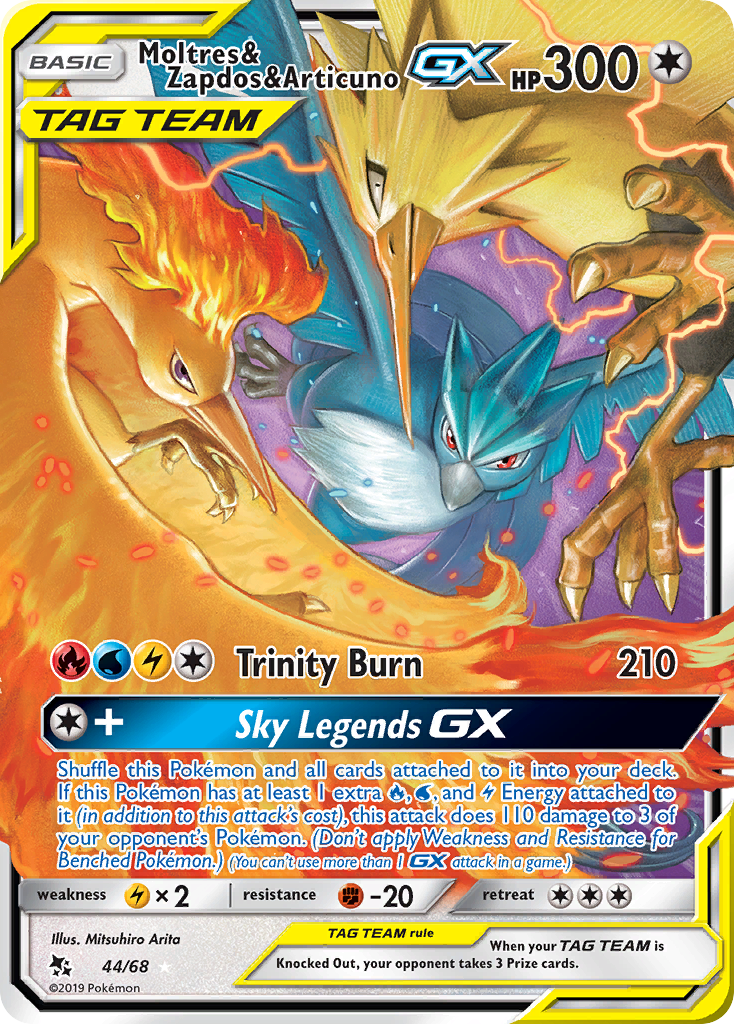 Moltres & Zapdos & Articuno-GX sm115-44 Rare Holo GX from Hidden Fates Set