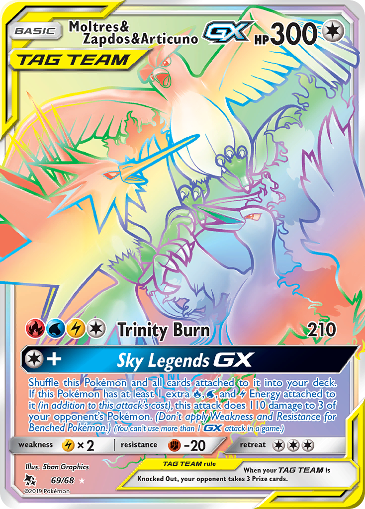 Moltres & Zapdos & Articuno-GX sm115-69 Rare Rainbow from Hidden Fates Set