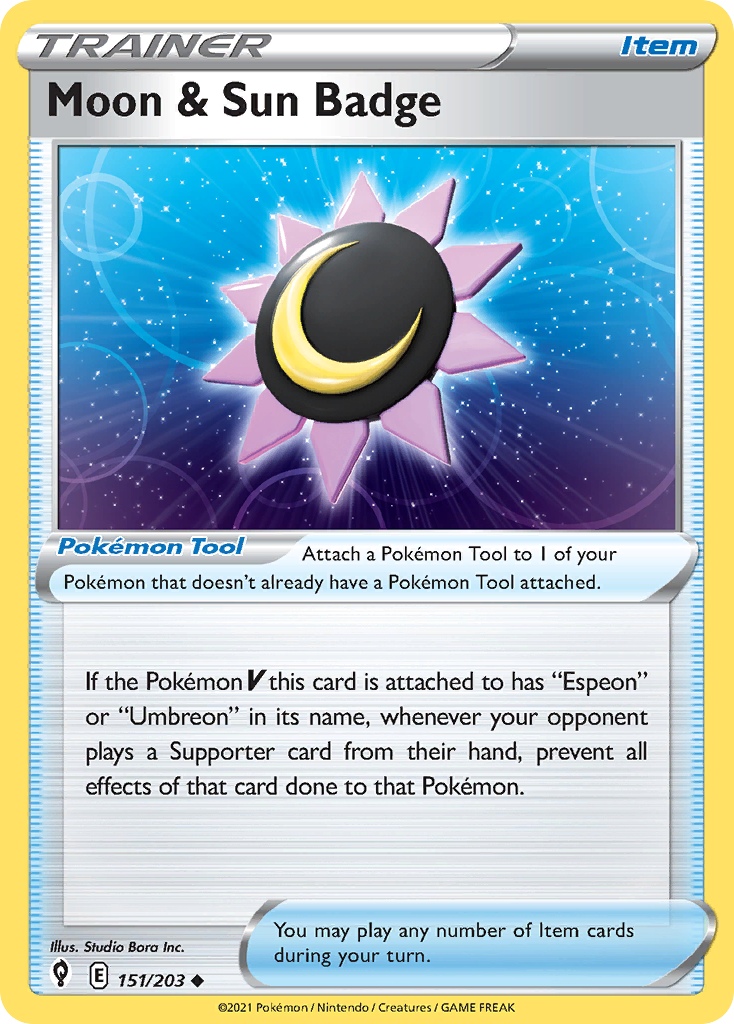 Moon & Sun Badge swsh7-151 Uncommon from Evolving Skies Set