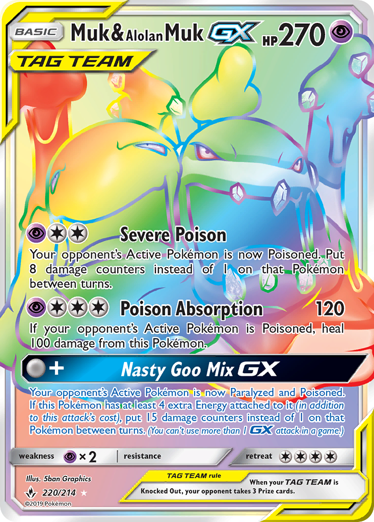 Muk & Alolan Muk-GX sm10-220 Rare Rainbow from Unbroken Bonds Set