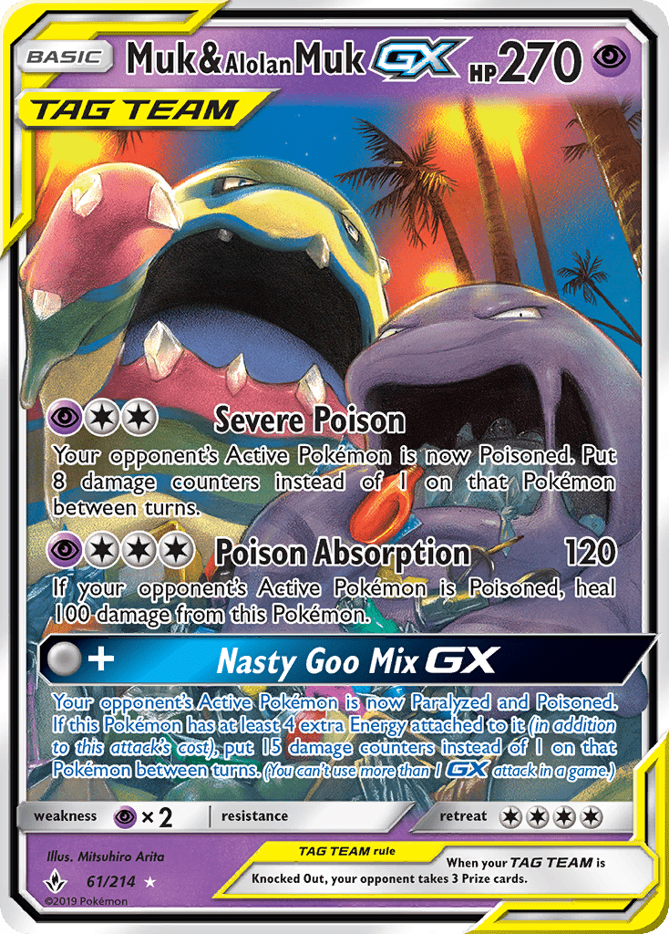 Muk & Alolan Muk-GX sm10-61 Rare Holo GX from Unbroken Bonds Set