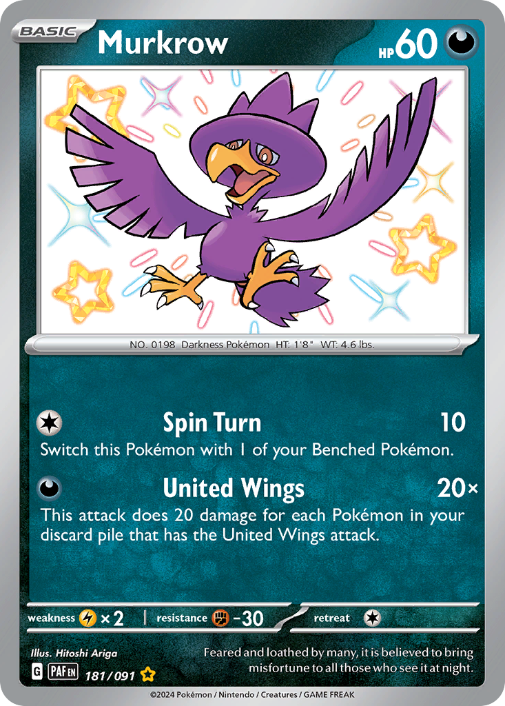 Murkrow sv4pt5-181 Shiny Rare from Paldean Fates Set