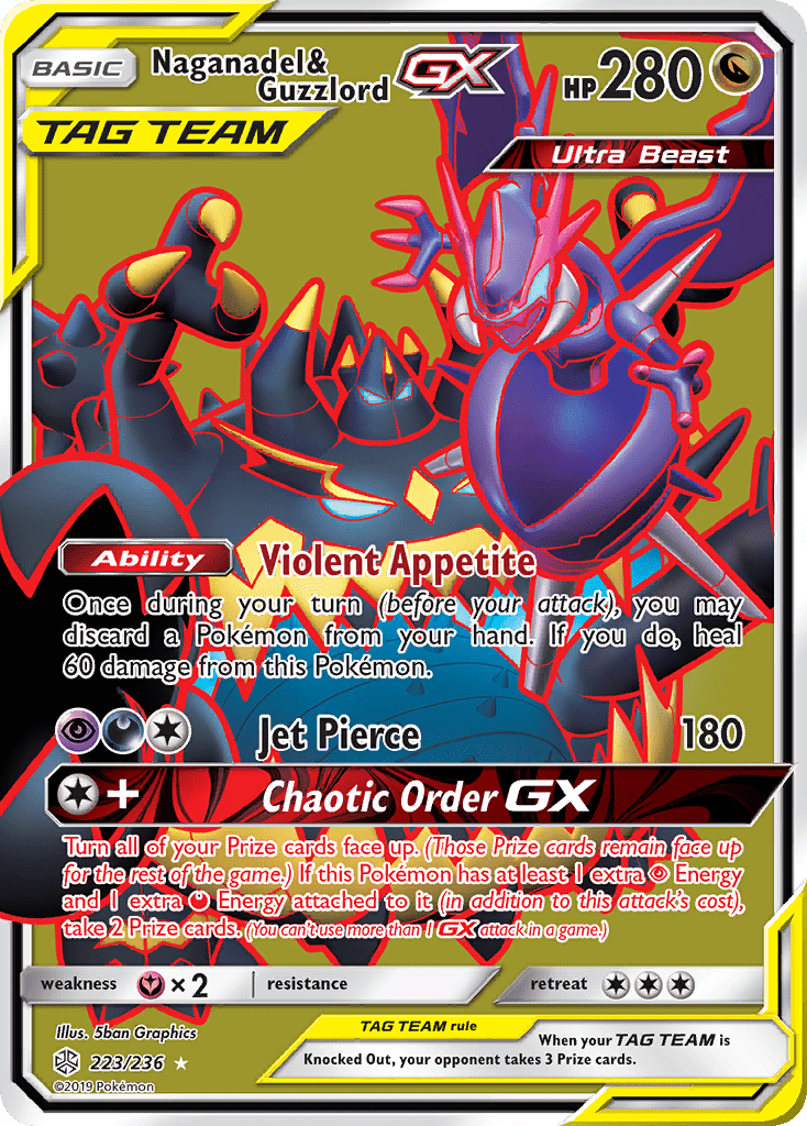 Naganadel & Guzzlord-GX sm12-223 Rare Ultra from Cosmic Eclipse Set