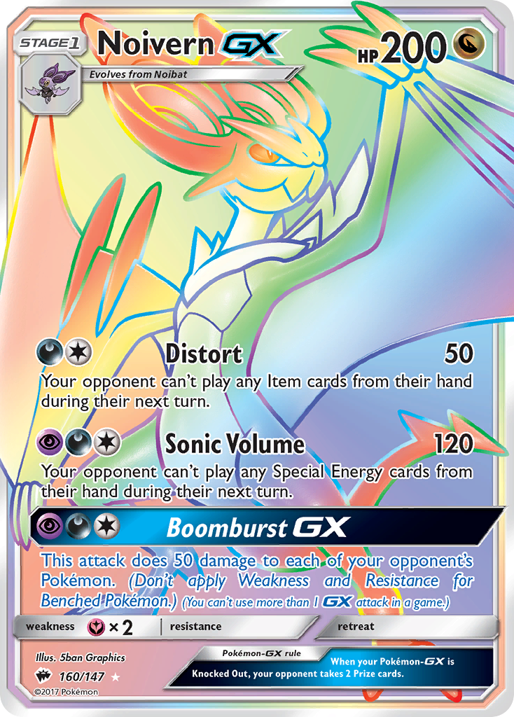 Noivern-GX sm3-160 Rare Rainbow from Burning Shadows Set
