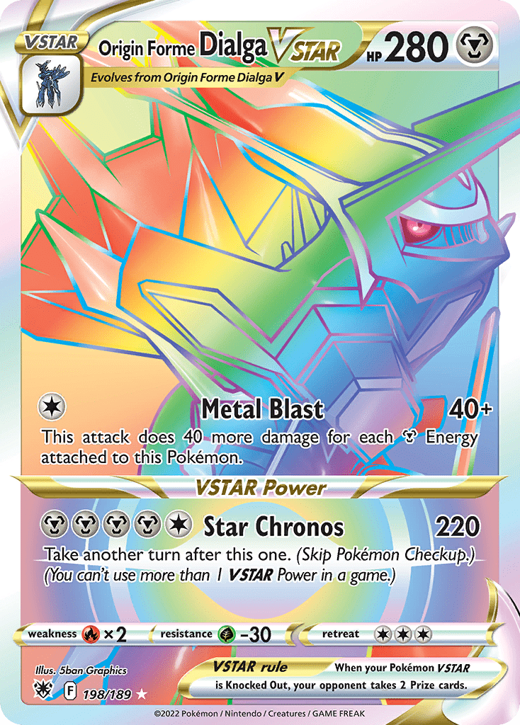 Origin Forme Dialga VSTAR swsh10-198 Rare Rainbow from Astral Radiance Set