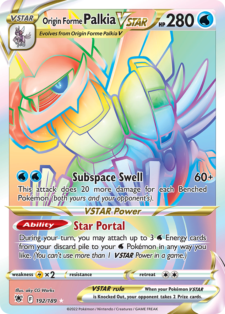 Origin Forme Palkia VSTAR swsh10-192 Rare Rainbow from Astral Radiance Set