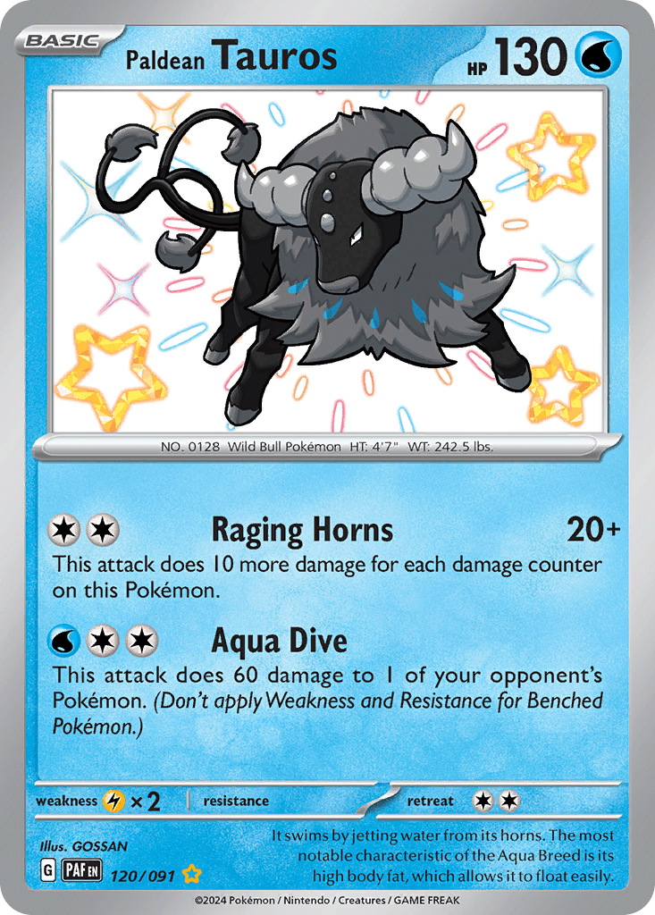 Paldean Tauros sv4pt5-120 Shiny Rare from Paldean Fates Set
