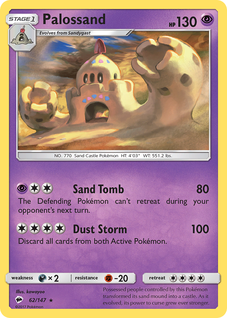 Palossand sm3-62 Rare Holo from Burning Shadows Set