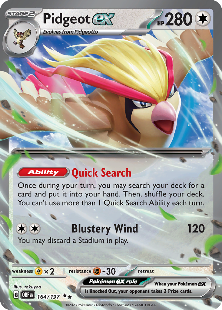 Pidgeot ex sv3-164 Double Rare from Obsidian Flames Set