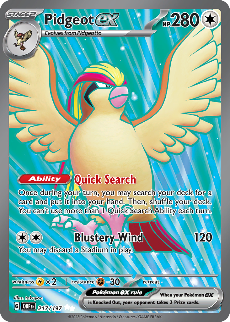 Pidgeot ex sv3-217 Ultra Rare from Obsidian Flames Set
