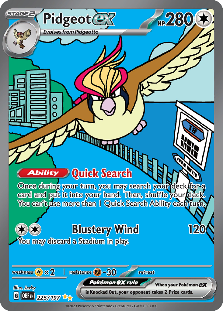 Pidgeot ex sv3-225 Special Illustration Rare from Obsidian Flames Set