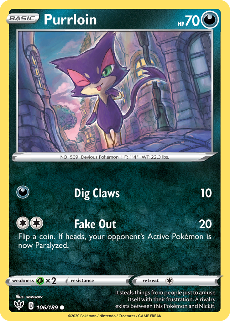 Purrloin swsh3-106 Common from Darkness Ablaze Set