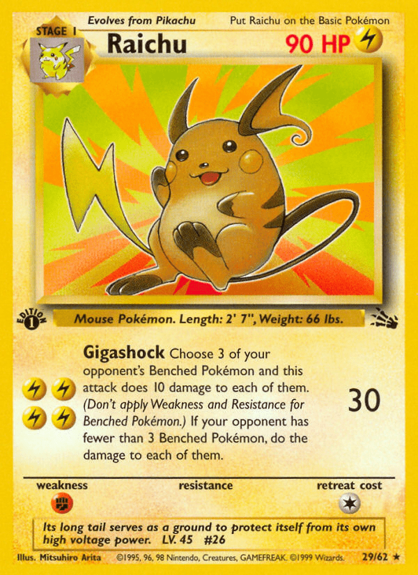 Raichu base3-29 Rare from Fossil Set
