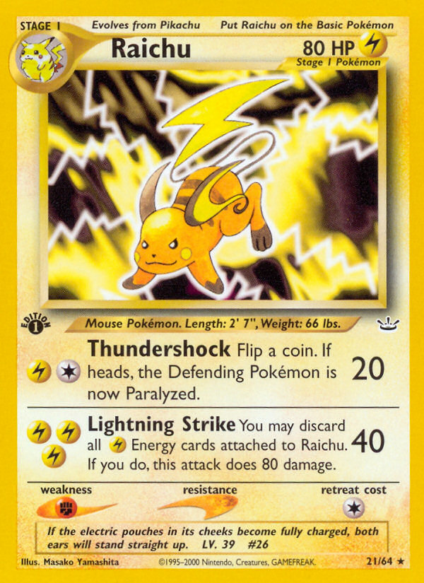 Raichu neo3-21 Rare from Neo Revelation Set