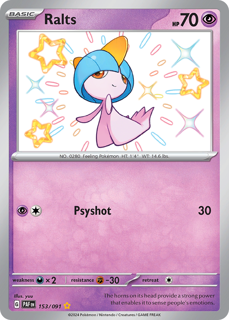 Ralts sv4pt5-153 Shiny Rare from Paldean Fates Set