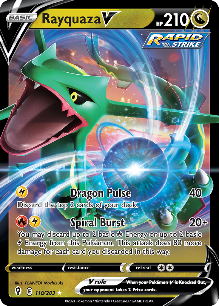 Rayquaza V swsh7-110 Rare Holo V from Evolving Skies Set