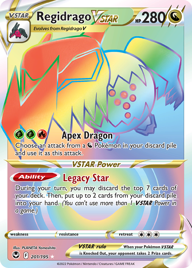 Regidrago VSTAR swsh12-201 Rare Rainbow from Silver Tempest Set