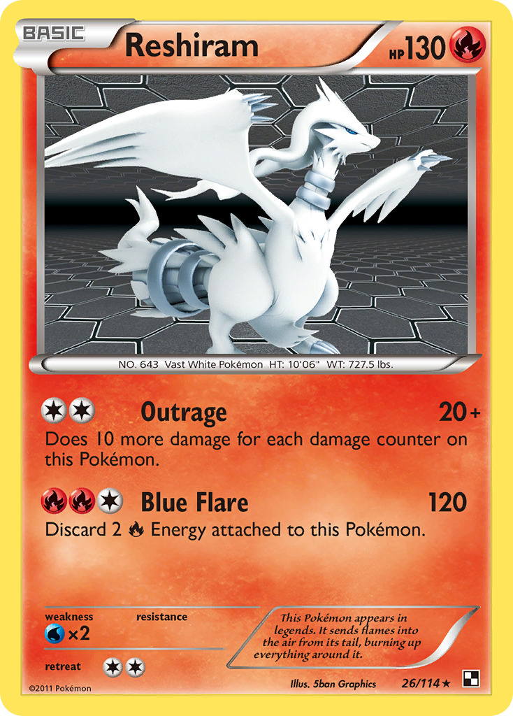 Reshiram bw1-26 Rare Holo from Black & White Set