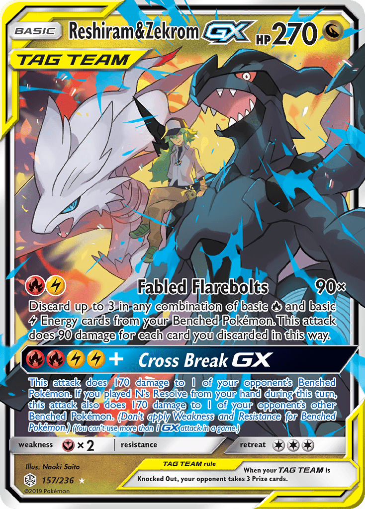 Reshiram & Zekrom-GX sm12-157 Rare Holo GX from Cosmic Eclipse Set