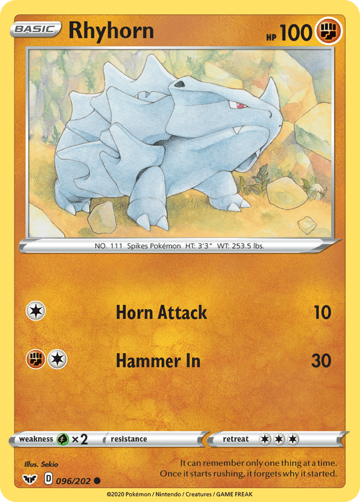 Rhyhorn swsh1-96 Common from Sword & Shield Set