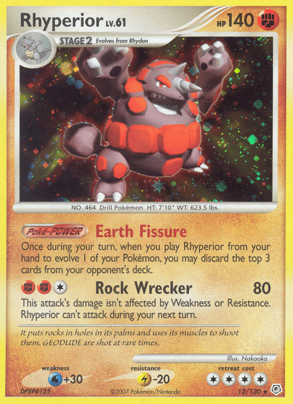 Rhyperior dp1-12 Rare Holo from Diamond & Pearl Set