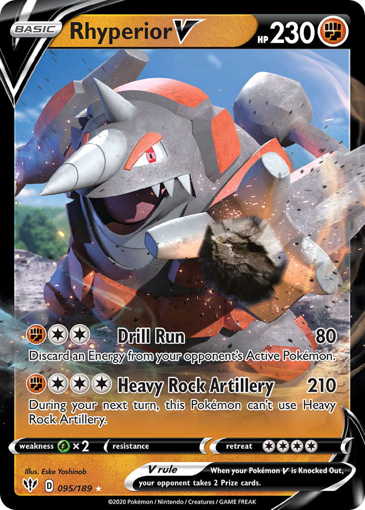 Rhyperior V swsh3-95 Rare Holo V from Darkness Ablaze Set