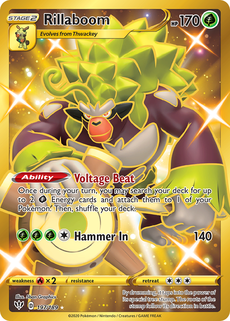 Rillaboom swsh3-197 Rare Secret from Darkness Ablaze Set