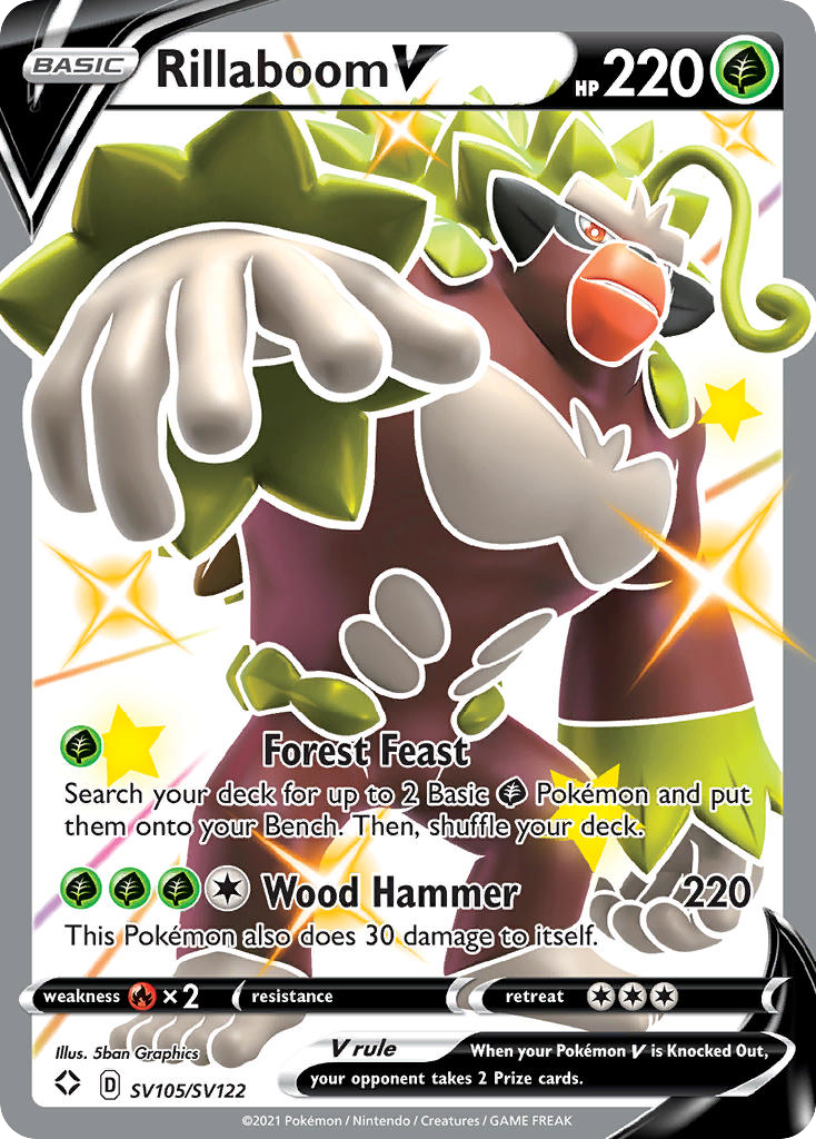 Rillaboom V swsh45sv-SV105 Rare Holo V from Shining Fates Shiny Vault Set