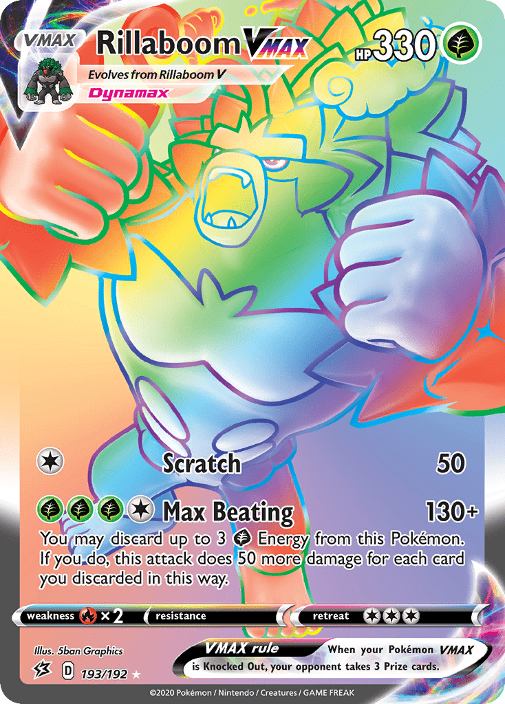 Rillaboom VMAX swsh2-193 Rare Rainbow from Rebel Clash Set