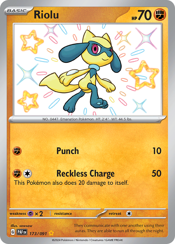 Riolu sv4pt5-173 Shiny Rare from Paldean Fates Set