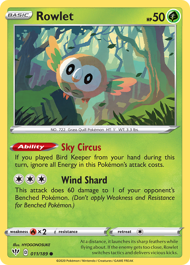 Rowlet swsh3-11 Common from Darkness Ablaze Set
