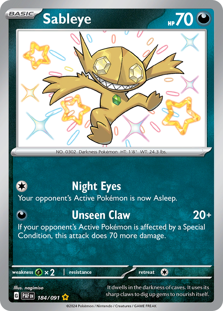 Sableye sv4pt5-184 Shiny Rare from Paldean Fates Set