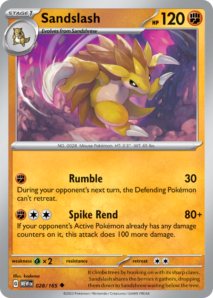 Sandslash sv3pt5-28 Uncommon from 151 Set