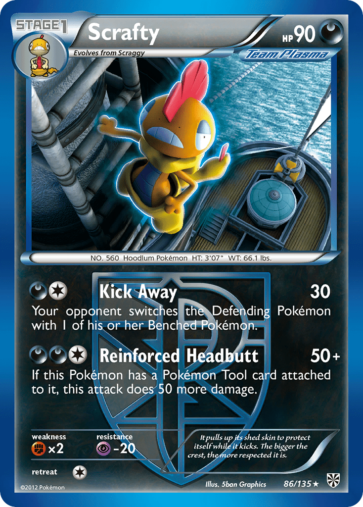 Scrafty bw8-86 Rare from Plasma Storm Set