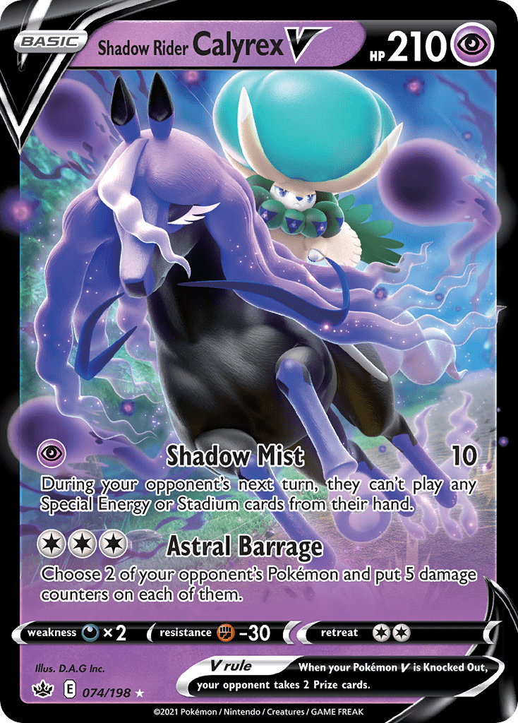 Shadow Rider Calyrex V swsh6-74 Rare Holo V from Chilling Reign Set