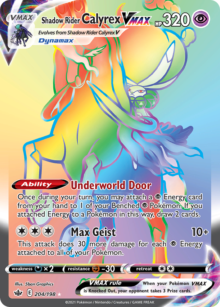 Shadow Rider Calyrex VMAX swsh6-204 Rare Rainbow from Chilling Reign Set