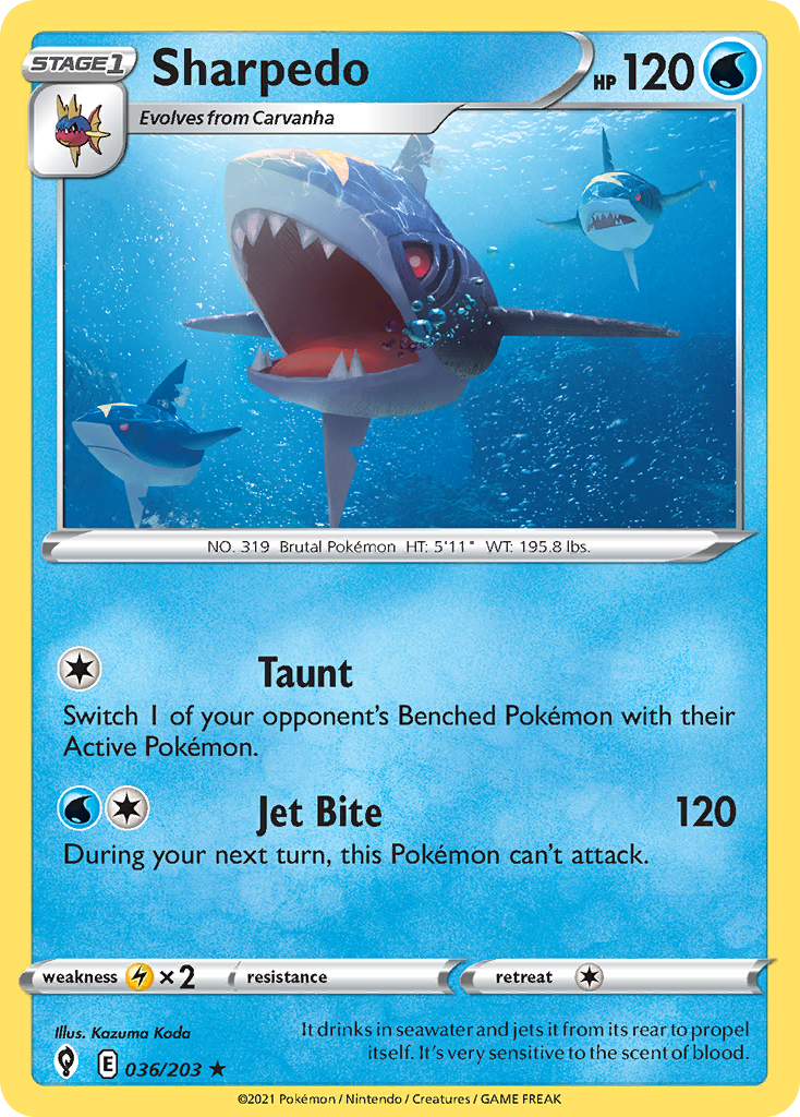 Sharpedo swsh7-36 Rare from Evolving Skies Set