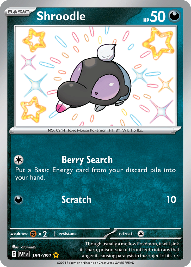 Shroodle sv4pt5-189 Shiny Rare from Paldean Fates Set