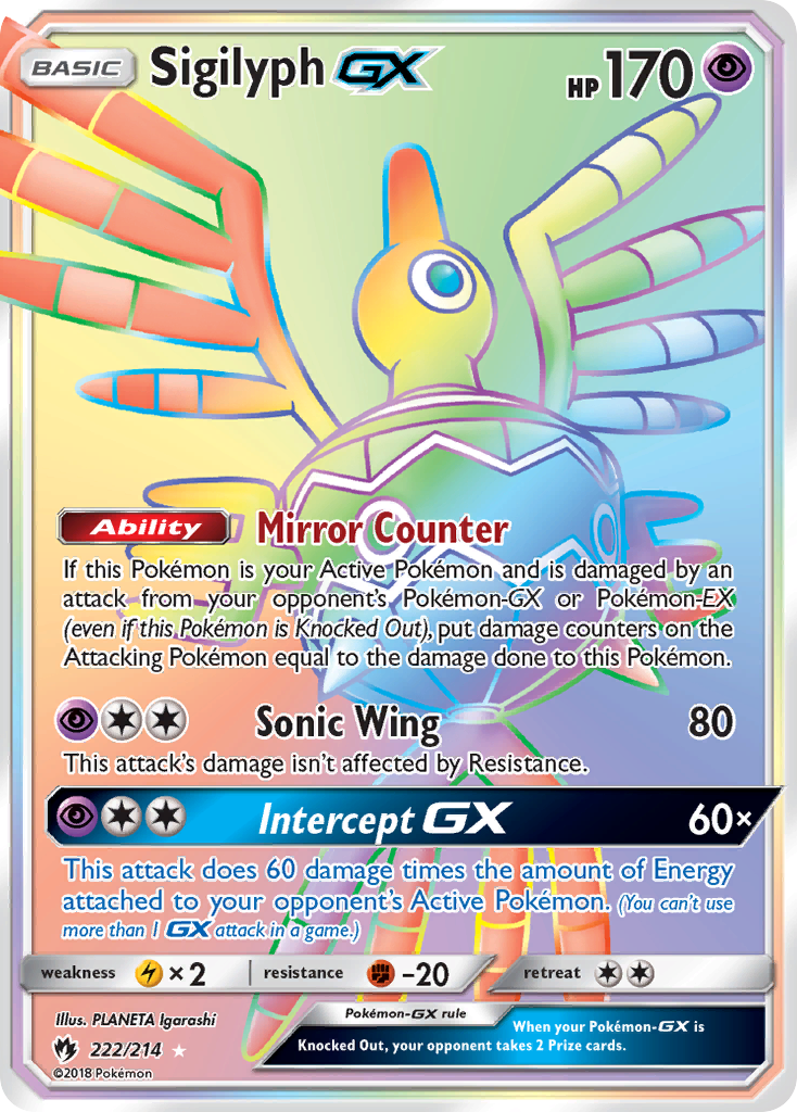 Sigilyph-GX sm8-222 Rare Rainbow from Lost Thunder Set