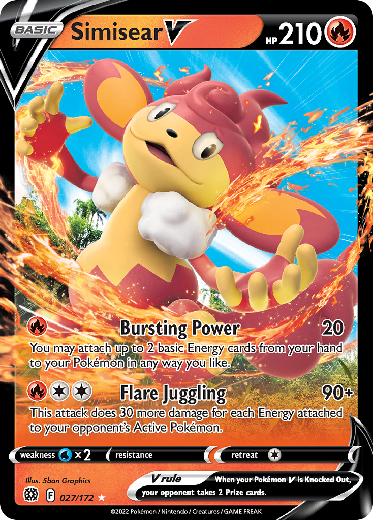 Simisear V swsh9-27 Rare Holo V from Brilliant Stars Set