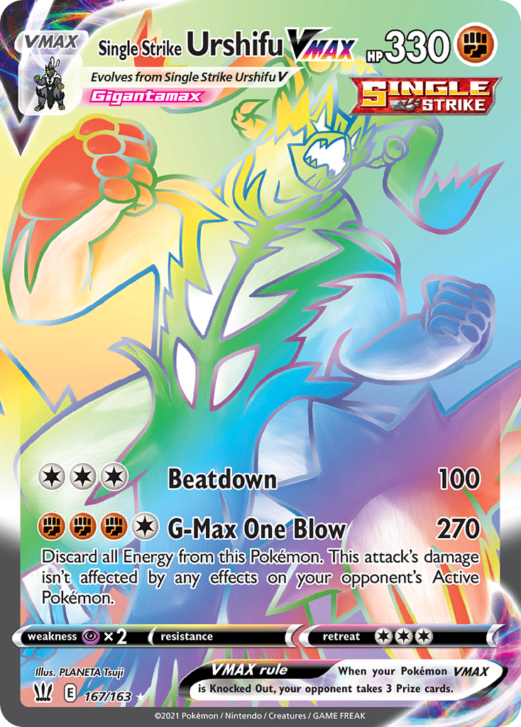 Single Strike Urshifu VMAX swsh5-167 Rare Rainbow from Battle Styles Set