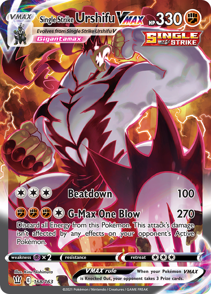 Single Strike Urshifu VMAX swsh5-168 Rare Rainbow from Battle Styles Set